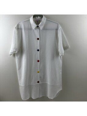 Unique Vintage Women’s Up in Up LA White Button Down Shirt Mesh Medium Large